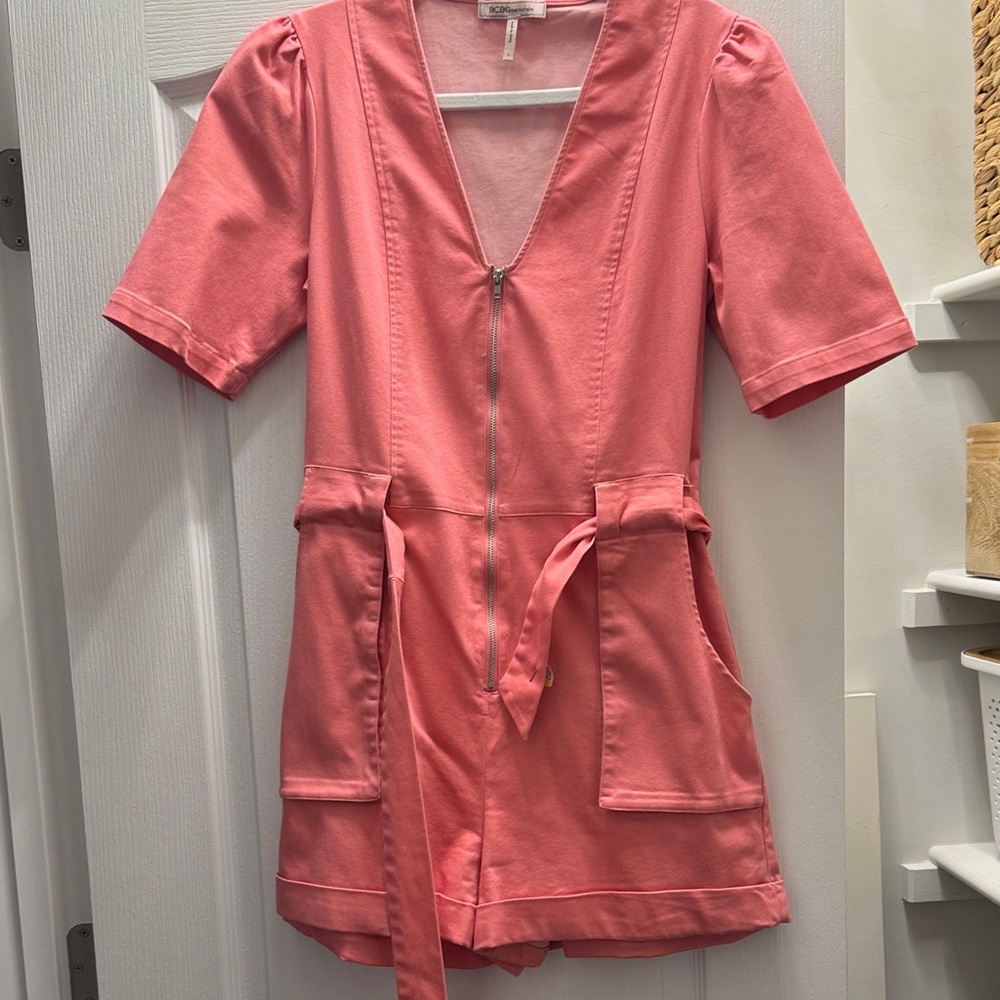 BCBGeneration Pink Short Sleeve Romper with Belt